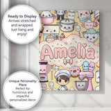 Personalised Name Cute Kawaii Baking Girl Custom  Unique Gift Idea Elegant Feature Canvas Wall Art Print Decor Picture Ready to Hang