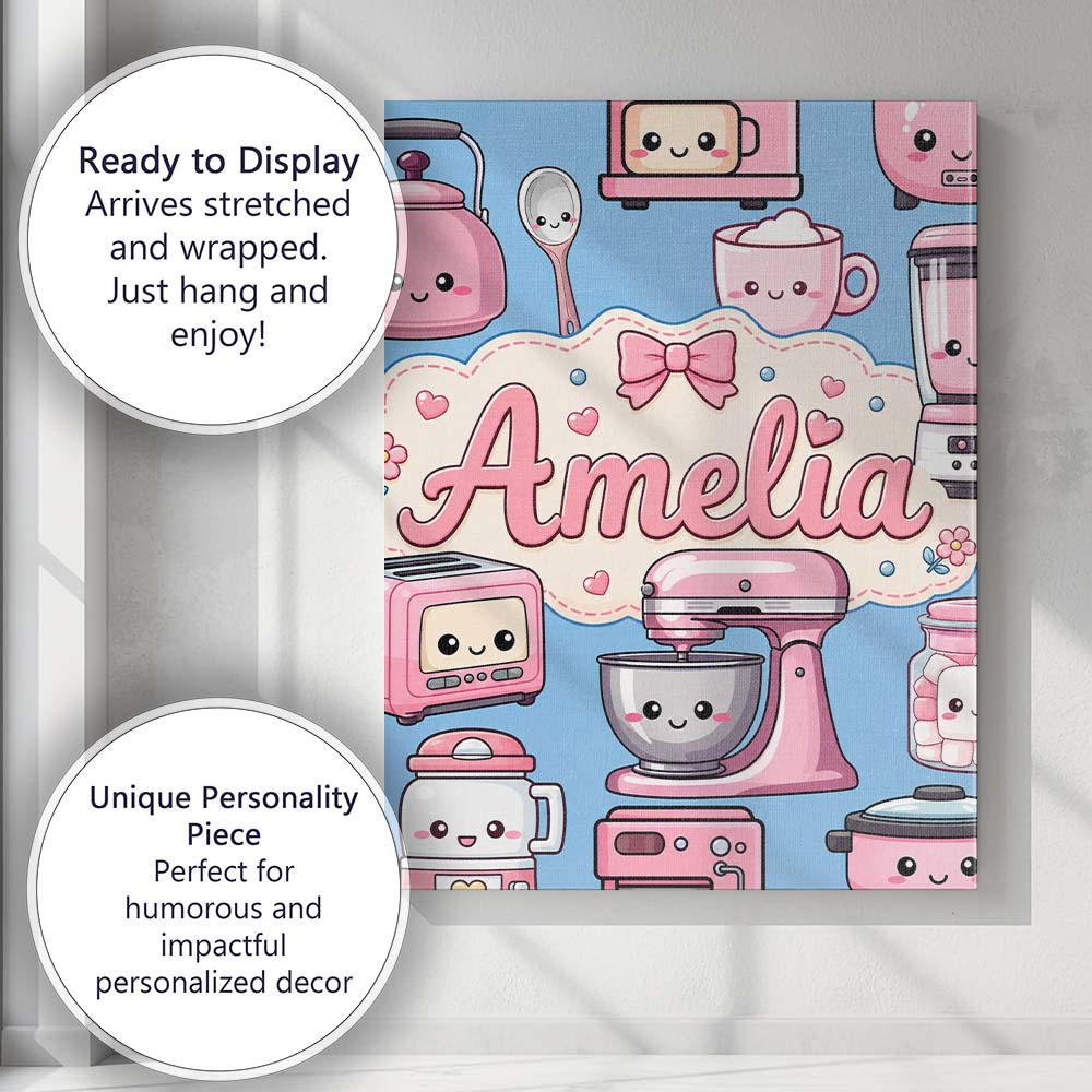 Personalised Name Cute Kawaii Appliances Custom  Unique Gift Idea Elegant Feature Canvas Wall Art Print Decor Picture Ready to Hang