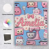 Personalised Name Cute Kawaii Appliances Custom  Unique Gift Idea Elegant Feature Canvas Wall Art Print Decor Picture Ready to Hang
