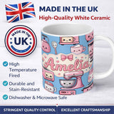 Personalized Custom Name Cute Kawaii Kitchen Appliances Mixer Toaster Blender Blue 11oz Ceramic Coffee Tea Mug White Large Handle