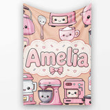 Cute Kawaii  Appliances Mixer Toaster Blender Peach  Personalised Custom Name Super Soft Fleece Blanket Bed Sofa Throw