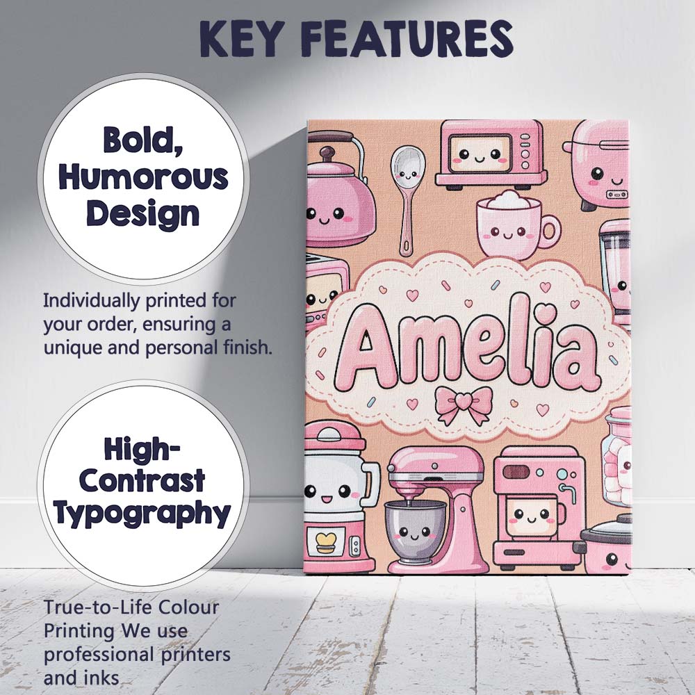 Personalised Name Cute Kawaii Appliances Custom  Unique Gift Idea Elegant Feature Canvas Wall Art Print Decor Picture Ready to Hang