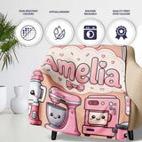 Cute Kawaii  Appliances Mixer Toaster Blender Peach  Personalised Custom Name Super Soft Fleece Blanket Bed Sofa Throw