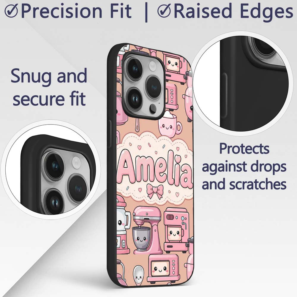 Cute Kawaii Appliances Mixer Toaster Blender Custom Name Protective Phone Case Mobile Cover Durable Everyday Smartphone Shock Resistant