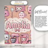 Cute Kawaii  Appliances Mixer Toaster Blender Peach  Personalised Custom Name Super Soft Fleece Blanket Bed Sofa Throw