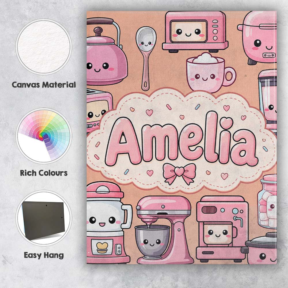 Personalised Name Cute Kawaii Appliances Custom  Unique Gift Idea Elegant Feature Canvas Wall Art Print Decor Picture Ready to Hang
