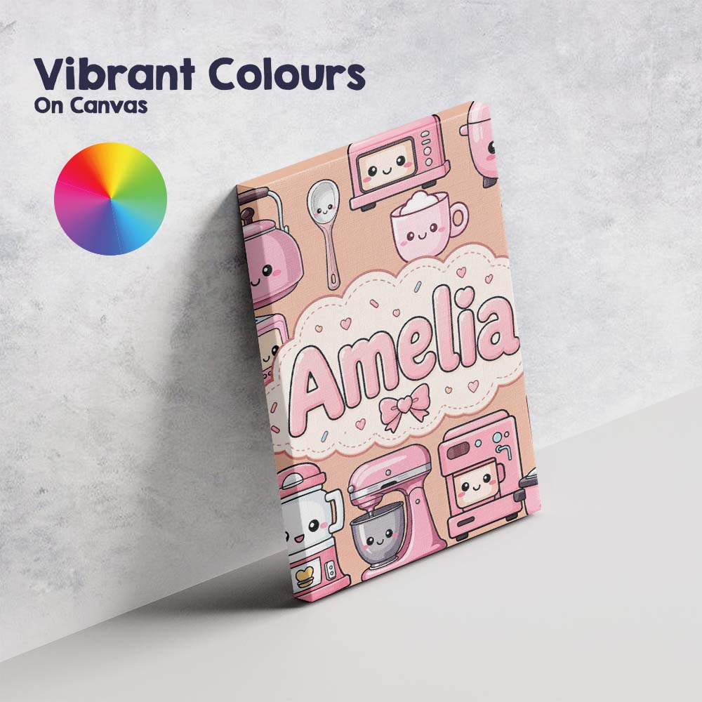 Personalised Name Cute Kawaii Appliances Custom  Unique Gift Idea Elegant Feature Canvas Wall Art Print Decor Picture Ready to Hang