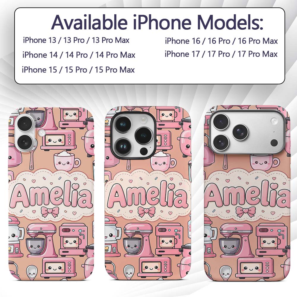 Cute Kawaii Appliances Mixer Toaster Blender Custom Name Protective Phone Case Mobile Cover Durable Everyday Smartphone Shock Resistant