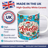 Personalized Custom Name Cute Snowman Xmas Day Wreath Gifts Festive Seamless Pattern Lovely 11oz Ceramic Coffee Tea Mug White Large Handle