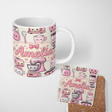 Personalized Custom Name Cute Kawaii Kitchen Appliances Mixer Toaster Blender Cream 11oz Ceramic Coffee Tea Mug White Large Handle