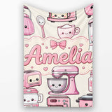 Cute Kawaii  Appliances Mixer Toaster Blender Cream  Personalised Custom Name Super Soft Fleece Blanket Bed Sofa Throw