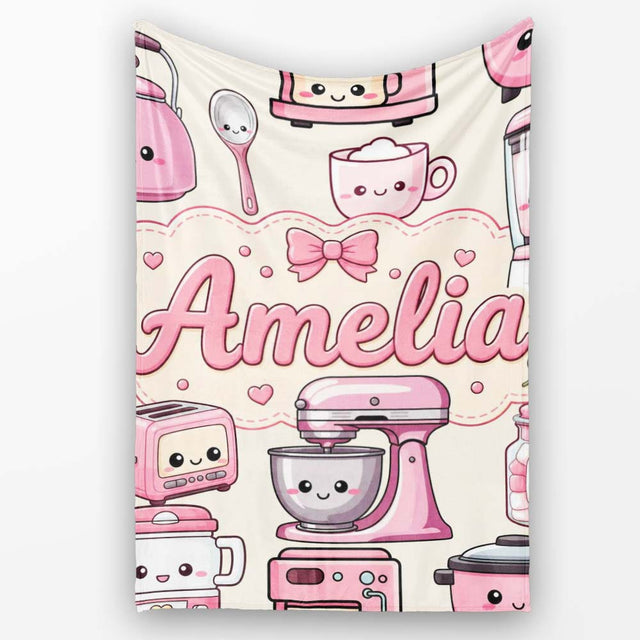 Cute Kawaii  Appliances Mixer Toaster Blender Cream  Personalised Custom Name Super Soft Fleece Blanket Bed Sofa Throw