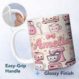 Personalized Custom Name Cute Kawaii Kitchen Appliances Mixer Toaster Blender Cream 11oz Ceramic Coffee Tea Mug White Large Handle