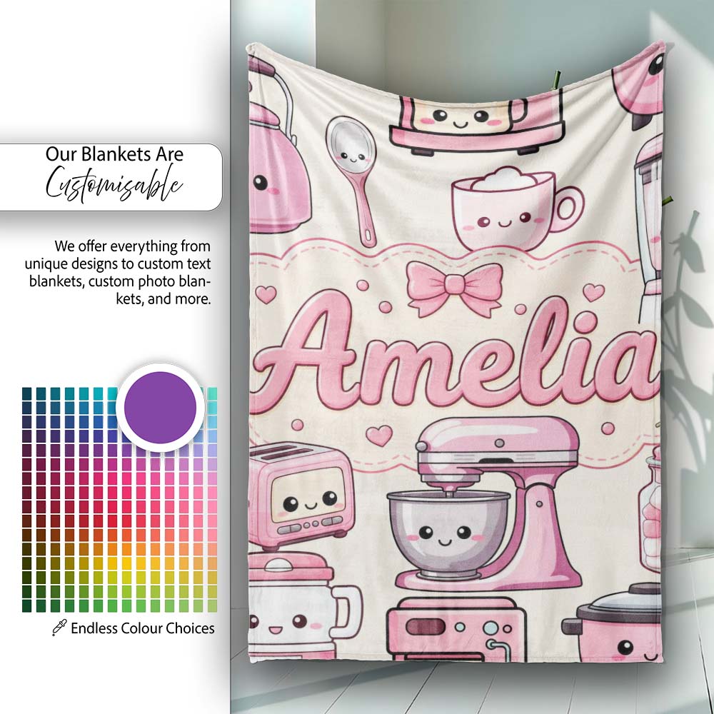 Cute Kawaii  Appliances Mixer Toaster Blender Cream  Personalised Custom Name Super Soft Fleece Blanket Bed Sofa Throw