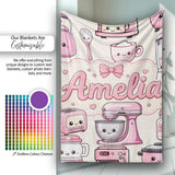 Cute Kawaii  Appliances Mixer Toaster Blender Cream  Personalised Custom Name Super Soft Fleece Blanket Bed Sofa Throw