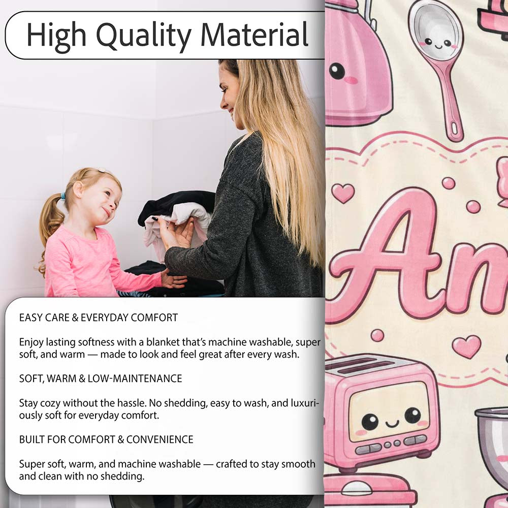 Cute Kawaii  Appliances Mixer Toaster Blender Cream  Personalised Custom Name Super Soft Fleece Blanket Bed Sofa Throw