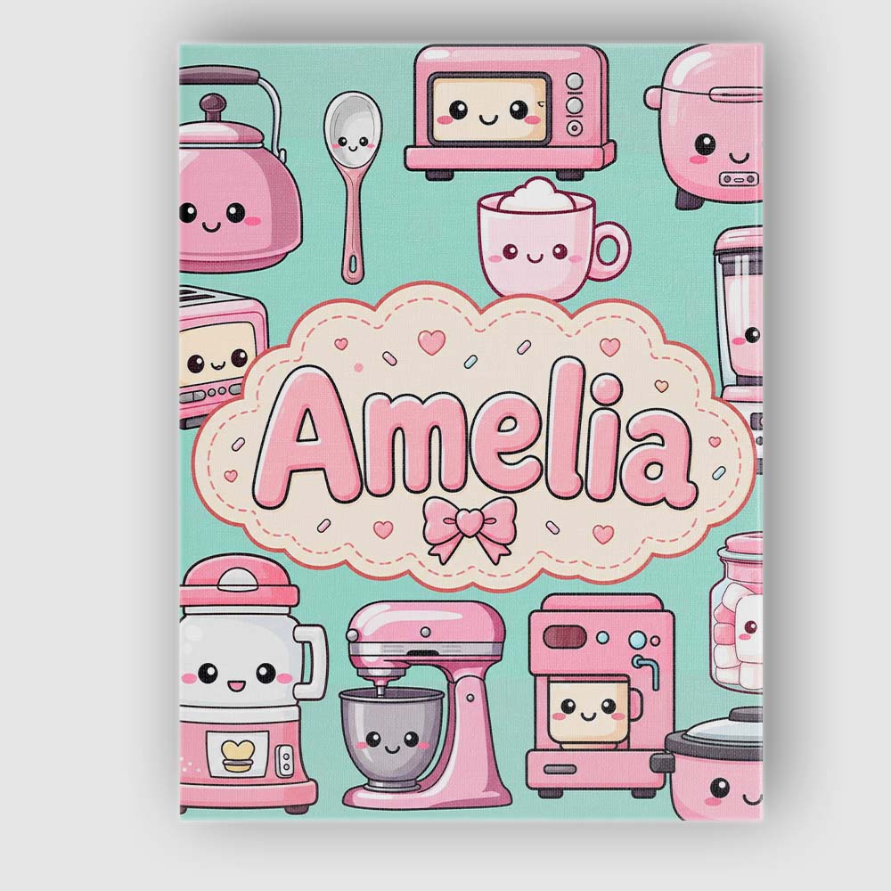 Personalised Name Cute Kawaii Appliances Custom  Unique Gift Idea Elegant Feature Canvas Wall Art Print Decor Picture Ready to Hang