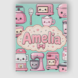 Personalised Name Cute Kawaii Appliances Custom  Unique Gift Idea Elegant Feature Canvas Wall Art Print Decor Picture Ready to Hang