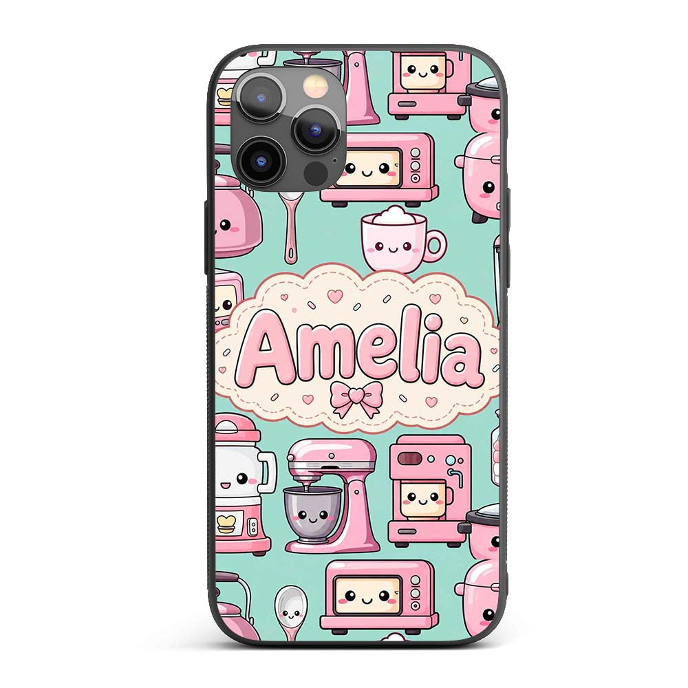 Cute Kawaii Appliances Mixer Toaster Blender Mint Custom Name Protective Phone Case Mobile Cover Durable Everyday Smartphone Shock Resistant