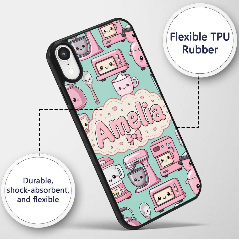 Cute Kawaii Appliances Mixer Toaster Blender Mint Custom Name Protective Phone Case Mobile Cover Durable Everyday Smartphone Shock Resistant
