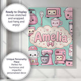 Personalised Name Cute Kawaii Appliances Custom  Unique Gift Idea Elegant Feature Canvas Wall Art Print Decor Picture Ready to Hang
