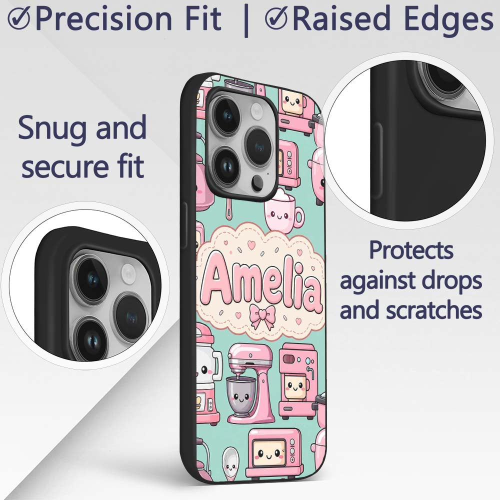 Cute Kawaii Appliances Mixer Toaster Blender Mint Custom Name Protective Phone Case Mobile Cover Durable Everyday Smartphone Shock Resistant