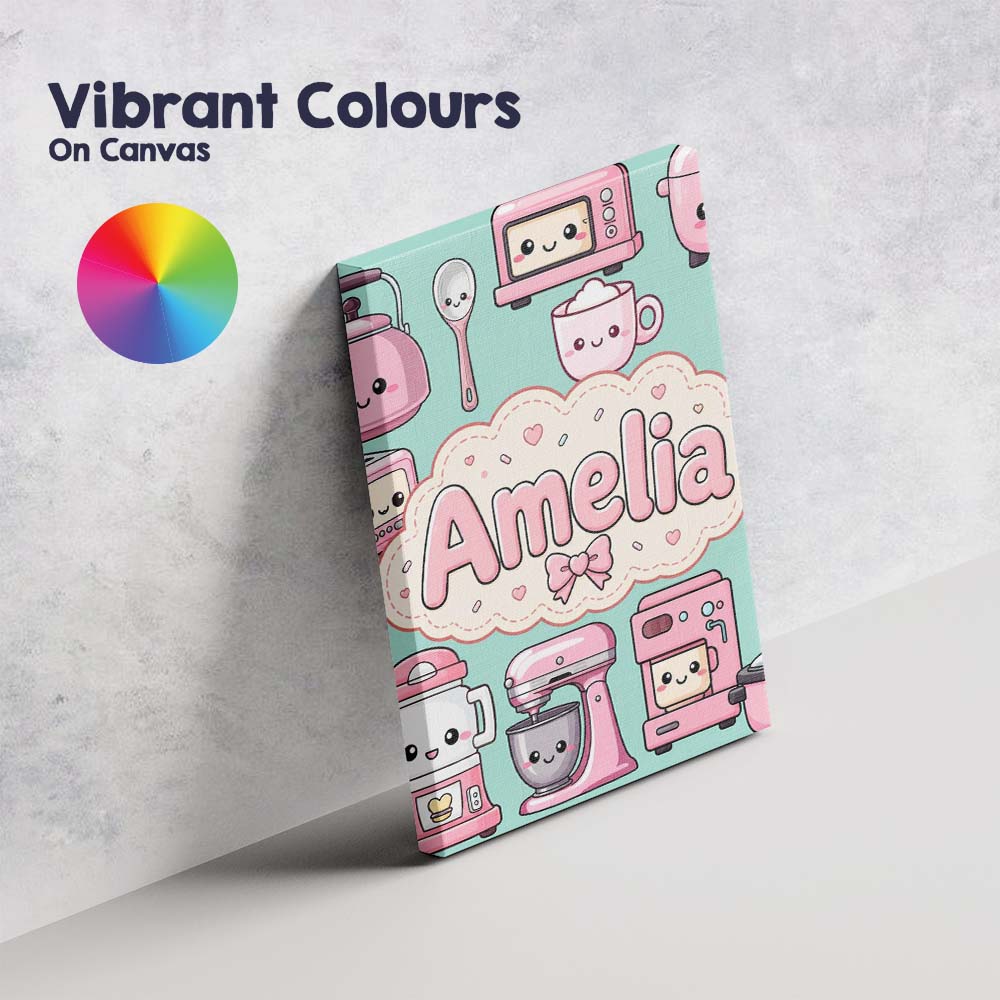 Personalised Name Cute Kawaii Appliances Custom  Unique Gift Idea Elegant Feature Canvas Wall Art Print Decor Picture Ready to Hang