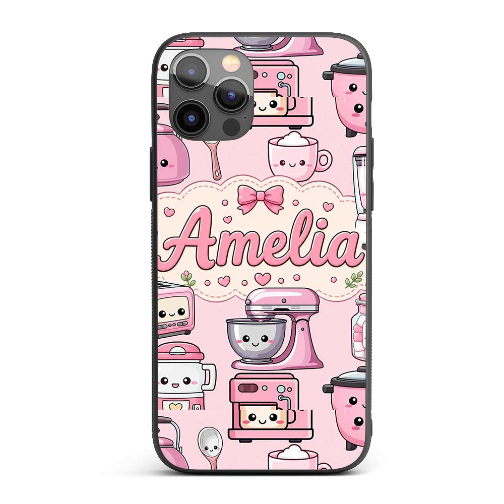 Cute Kawaii Appliances Mixer Toaster Blender Teal Custom Name Protective Phone Case Mobile Cover Durable Everyday Smartphone Shock Resistant