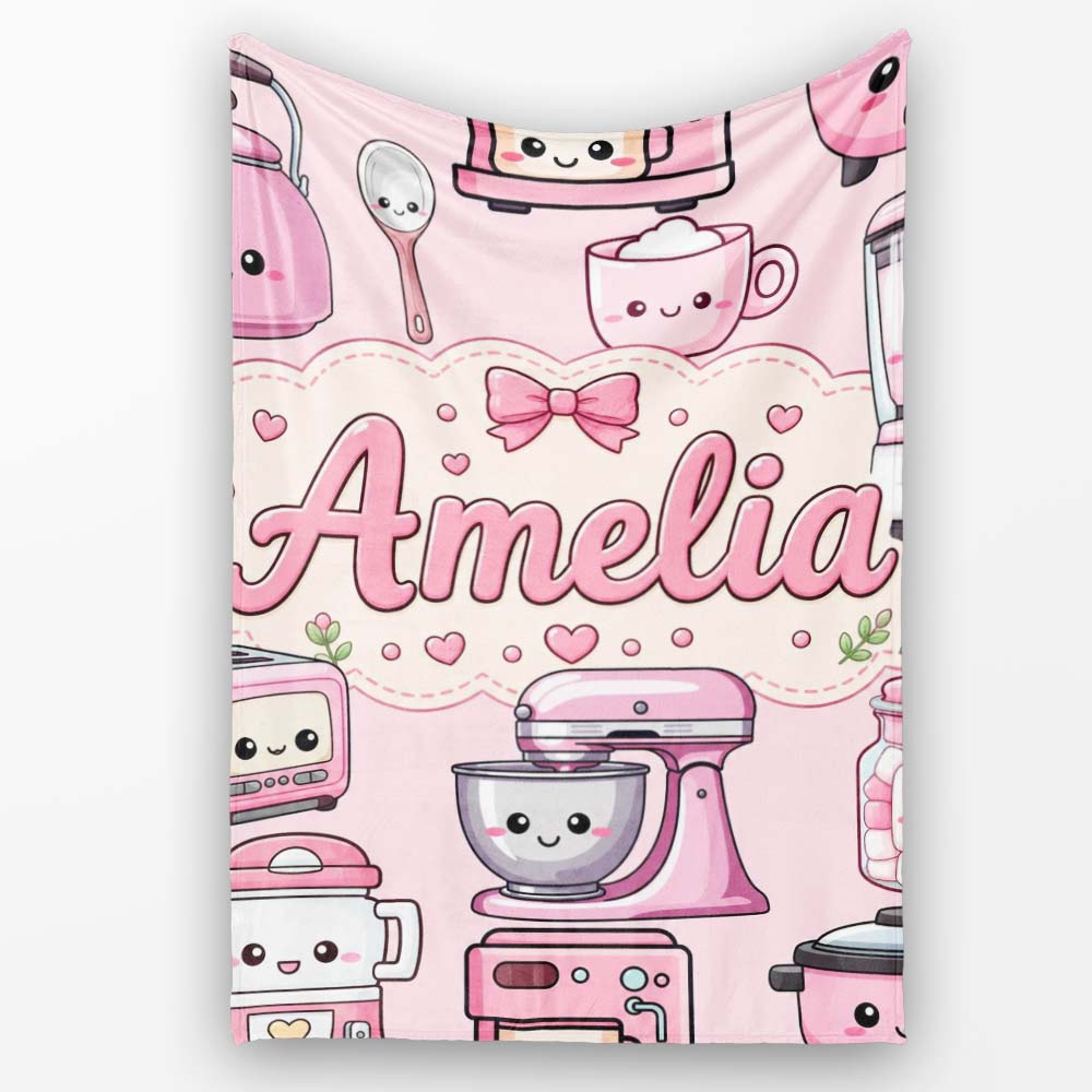 Cute Kawaii  Appliances Mixer Toaster Blender Teal  Personalised Custom Name Super Soft Fleece Blanket Bed Sofa Throw