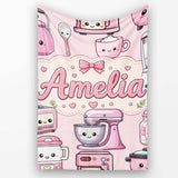 Cute Kawaii  Appliances Mixer Toaster Blender Teal  Personalised Custom Name Super Soft Fleece Blanket Bed Sofa Throw