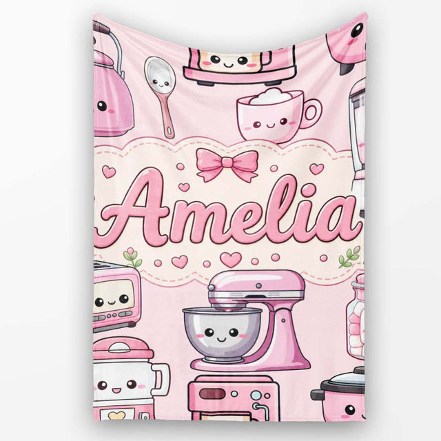 Cute Kawaii  Appliances Mixer Toaster Blender Teal  Personalised Custom Name Super Soft Fleece Blanket Bed Sofa Throw