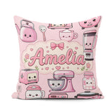 Custom Name Cute Kawaii Appliances Mixer Toaster Blender Teal Square Filled Cushion Throw Pillow Sofa Bed Home Decor Zip Washable UK Made