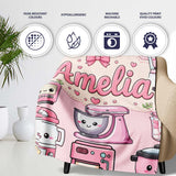 Cute Kawaii  Appliances Mixer Toaster Blender Teal  Personalised Custom Name Super Soft Fleece Blanket Bed Sofa Throw