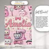 Cute Kawaii  Appliances Mixer Toaster Blender Teal  Personalised Custom Name Super Soft Fleece Blanket Bed Sofa Throw