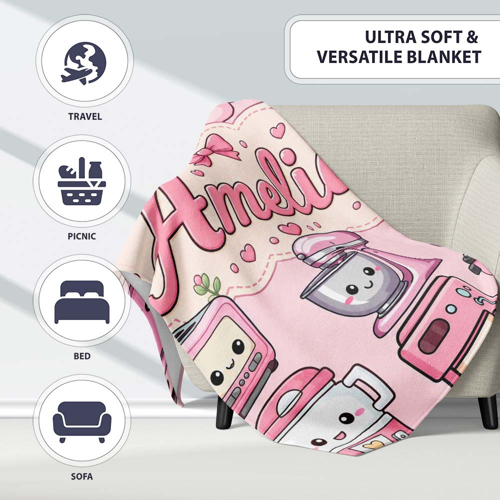 Cute Kawaii  Appliances Mixer Toaster Blender Teal  Personalised Custom Name Super Soft Fleece Blanket Bed Sofa Throw