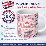 Personalized Custom Name Cute Kawaii Kitchen Appliances Mixer Toaster Blender Teal 11oz Ceramic Coffee Tea Mug White Large Handle