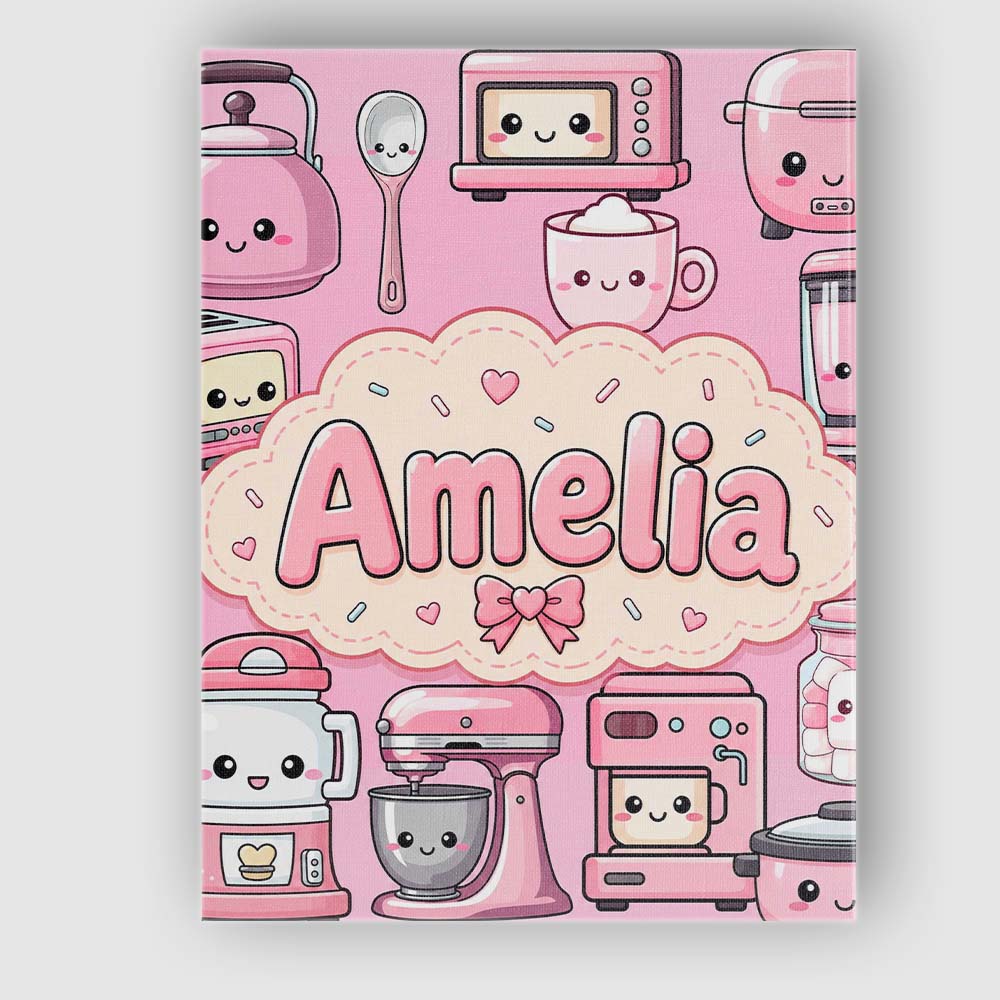 Personalised Name Cute Kawaii Appliances Custom  Unique Gift Idea Elegant Feature Canvas Wall Art Print Decor Picture Ready to Hang