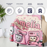 Cute Kawaii  Appliances Mixer Toaster Blender Blush Pink  Personalised Custom Name Super Soft Fleece Blanket Bed Sofa Throw