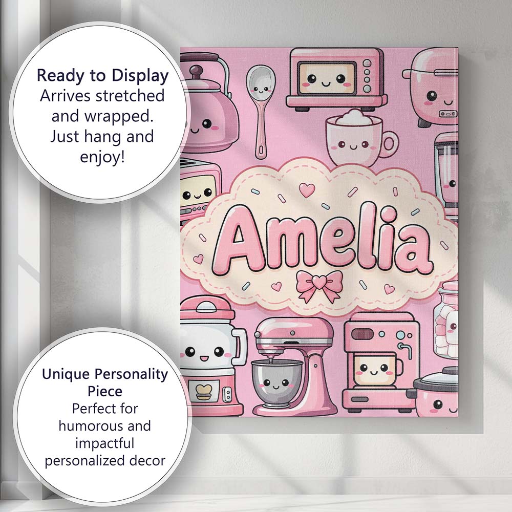 Personalised Name Cute Kawaii Appliances Custom  Unique Gift Idea Elegant Feature Canvas Wall Art Print Decor Picture Ready to Hang