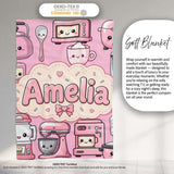 Cute Kawaii  Appliances Mixer Toaster Blender Blush Pink  Personalised Custom Name Super Soft Fleece Blanket Bed Sofa Throw