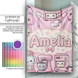 Cute Kawaii  Appliances Mixer Toaster Blender Blush Pink  Personalised Custom Name Super Soft Fleece Blanket Bed Sofa Throw