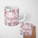 Personalized Custom Name Cute Kawaii Kitchen Appliances Mixer Toaster Blender Light Grey 11oz Ceramic Coffee Tea Mug White Large Handle