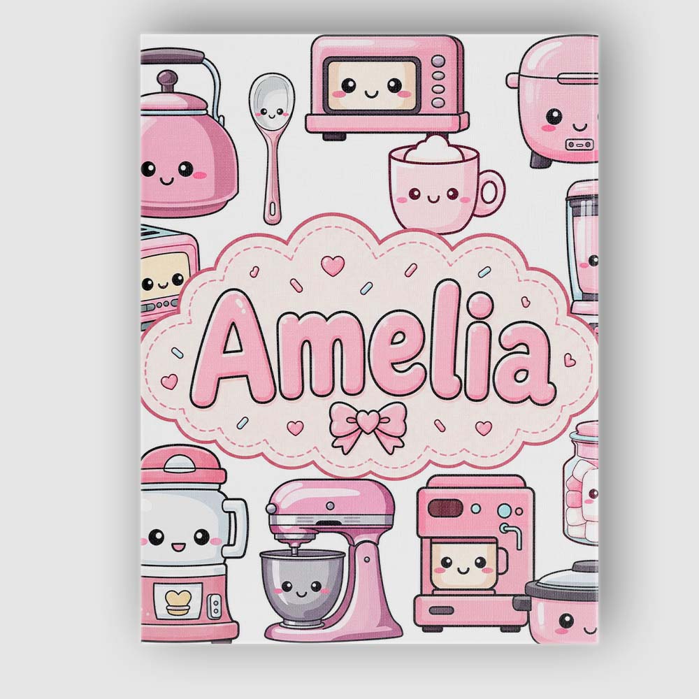 Personalised Name Cute Kawaii Appliances Custom  Unique Gift Idea Elegant Feature Canvas Wall Art Print Decor Picture Ready to Hang
