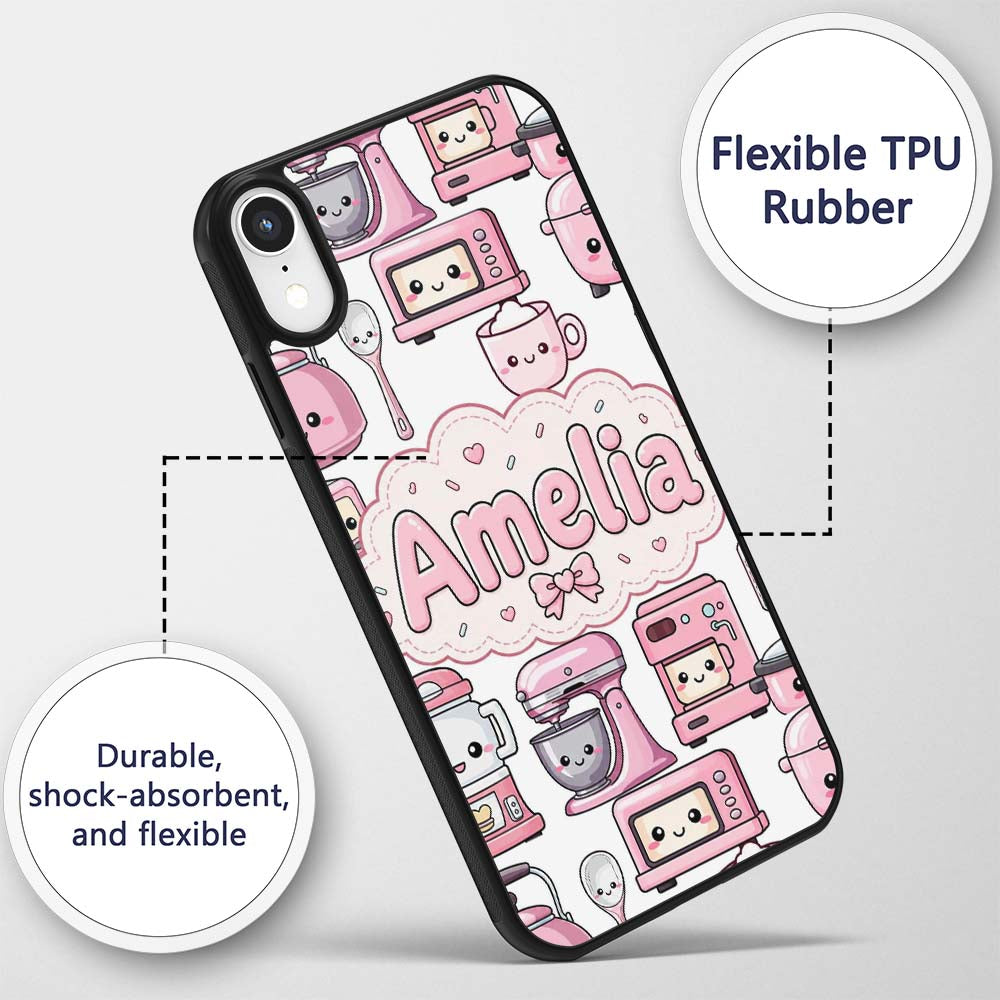 Cute Kawaii Appliances Mixer Toaster Blender Custom Name Protective Phone Case Mobile Cover Durable Everyday Smartphone Shock Resistant