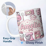 Personalized Custom Name Cute Kawaii Kitchen Appliances Mixer Toaster Blender Light Grey 11oz Ceramic Coffee Tea Mug White Large Handle