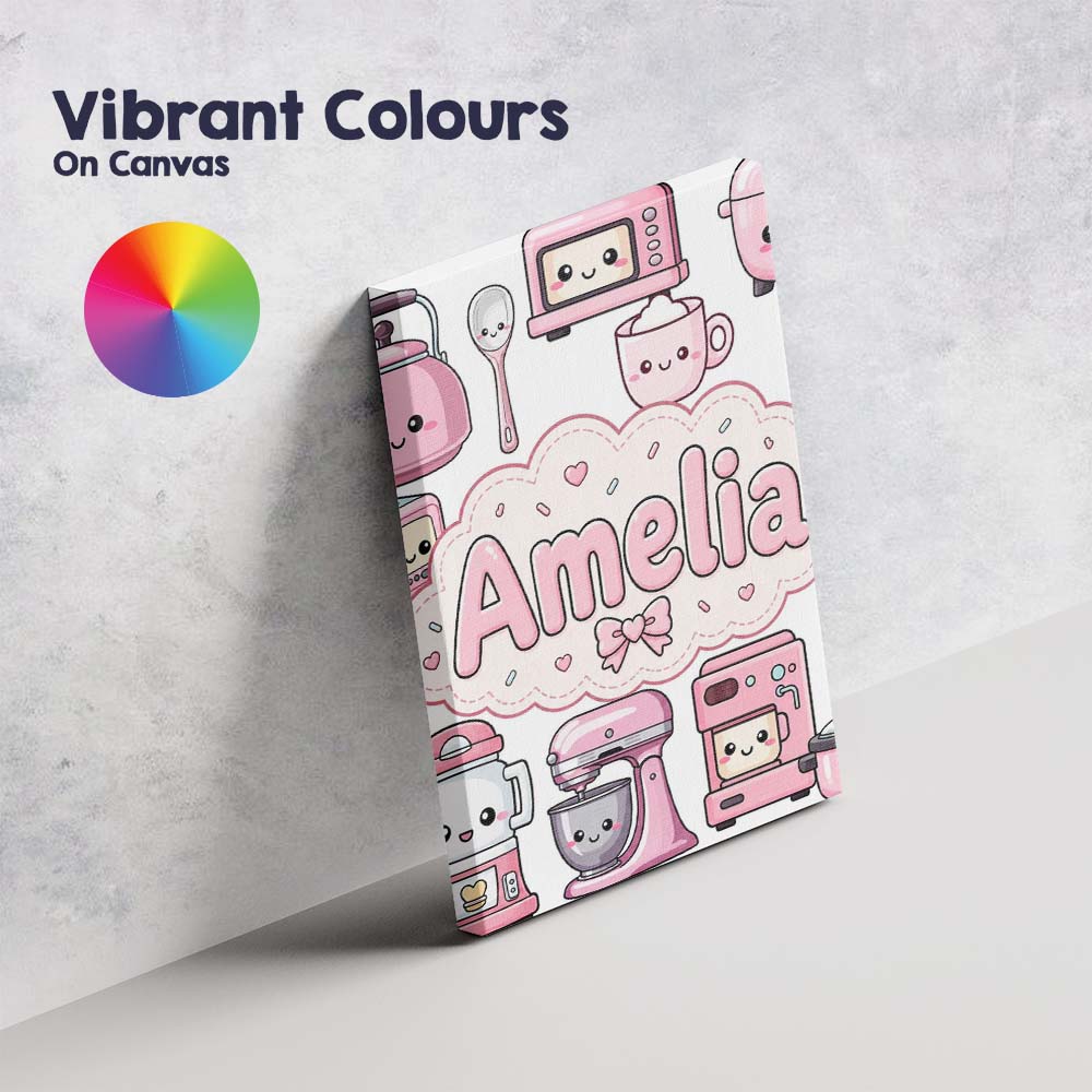 Personalised Name Cute Kawaii Appliances Custom  Unique Gift Idea Elegant Feature Canvas Wall Art Print Decor Picture Ready to Hang
