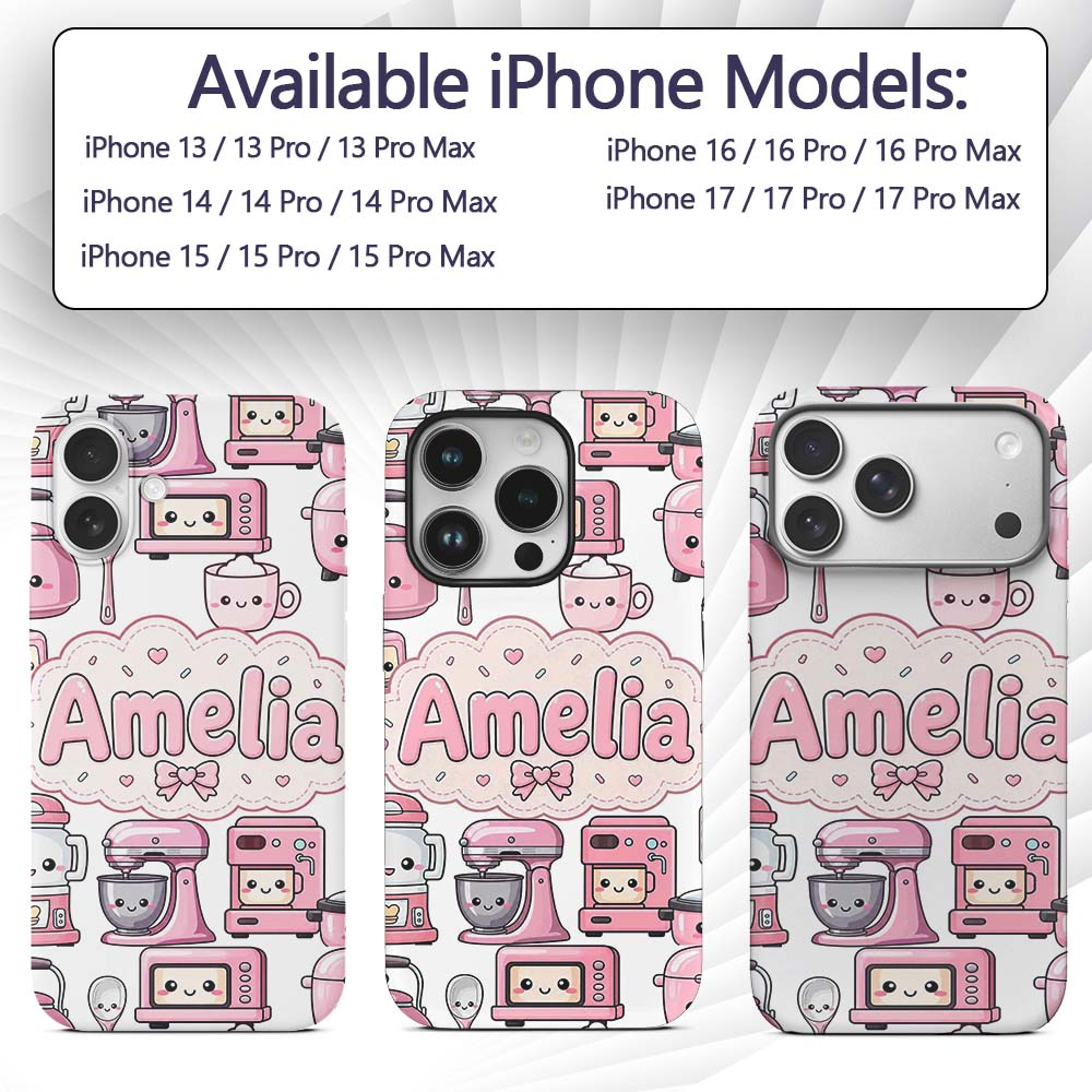 Cute Kawaii Appliances Mixer Toaster Blender Custom Name Protective Phone Case Mobile Cover Durable Everyday Smartphone Shock Resistant