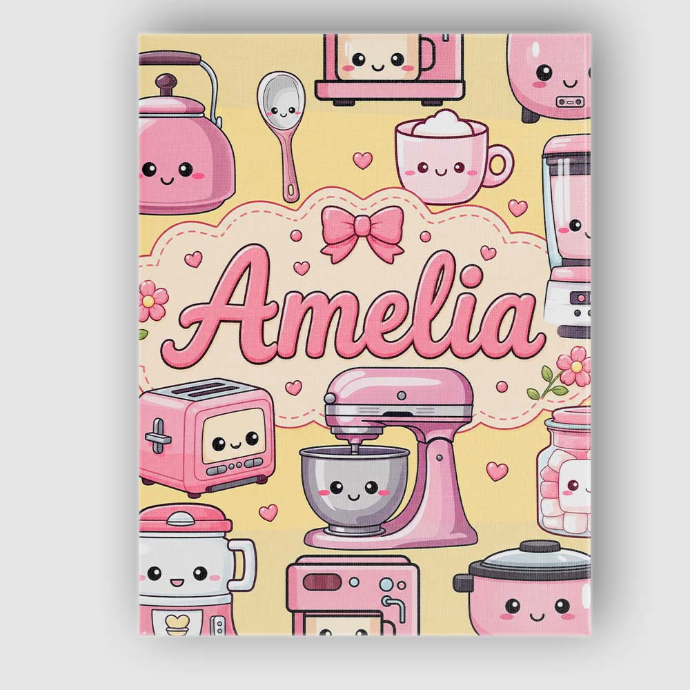 Personalised Name Cute Kawaii Appliances Custom  Unique Gift Idea Elegant Feature Canvas Wall Art Print Decor Picture Ready to Hang