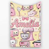 Cute Kawaii  Appliances Mixer Toaster Blender Yellow  Personalised Custom Name Super Soft Fleece Blanket Bed Sofa Throw