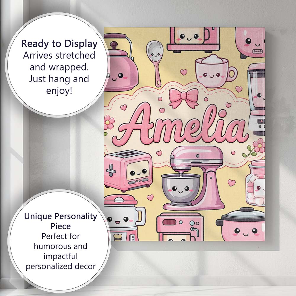 Personalised Name Cute Kawaii Appliances Custom  Unique Gift Idea Elegant Feature Canvas Wall Art Print Decor Picture Ready to Hang